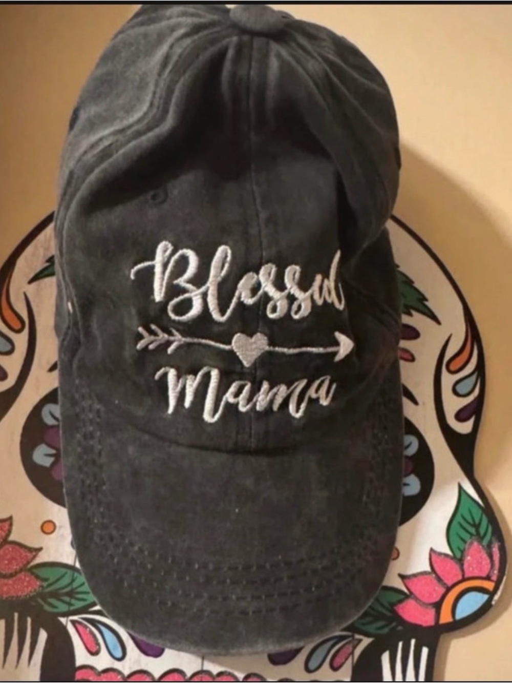 Blessed Mama Embroidered Baseball Cap - Black